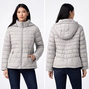 Kenneth Cole NWT Hooded Front Zip Quilted Puffer Jacket Gray Sizes Large & XL